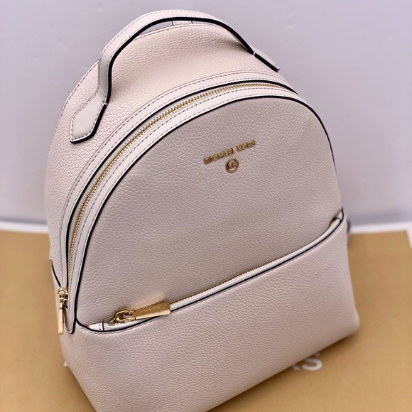Michael Kors Valerie Medium Light Cream Pebbled Leather Backpack - Picture 5 of 12
